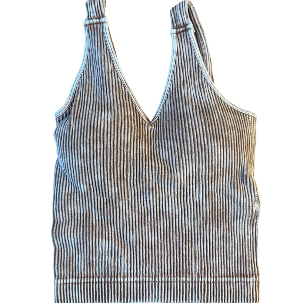 ZENANA Washed Dark Brown Ribbed V Neck Cropped Tank Size S/M NTW-6279A